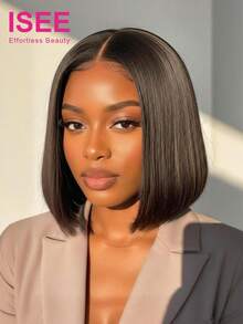ISEE HAIR Wear Go 9x6 Transparent Lace Front Wig, Pre-Bleached Knots, 180% Density, Natural Color, 10-14 Inch Lace Front Wig, Pre-Plucked, Silky Everyday Wear, High Quality, For Women - SNatural - View 3