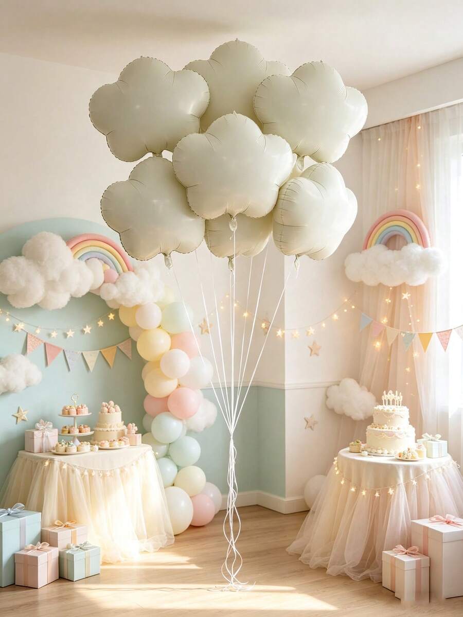 6pcs 18.9 Inch Cream Cloud Shaped Foil Balloons For Holiday Event Decoration/Outdoor Display, Suitable For Birthday Celebration, Wedding Party, Gathering Decoration Balloons - View 1