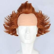 Short Brown Curly Wig Fluffy Bald Receding Hairline Wig Hair Heat Resistant Synthetic Fibers Fluffy Durable Breathable Wig For Halloween Party Cosplay Costume - Brown - View 5