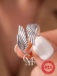 1pc 925 Sterling Silver Bold Wing Open Ring, Suitable For Women To Match Bracelets And Earrings, DIY Jewelry Making - Style 3 - View 1