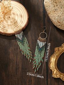 SOUL BEADING أقراط شرابات خرزية مصنوعة يدويًا، بأسلوب بوهيمي، بأسلوب عطلة عتيق، حلقة معدنية، نمط هندسي متدرج، شرابات طويلة باللون الأخضر والأزرق، مناسبة للارتداء اليومي، أسلوب متعدد الاستخدامات، ارتداء في جميع الفصول، هدية - شرابات مزينة بالخرز - مشاهدة 5
