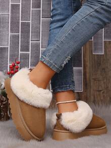Women's Faux Fur Trim Slip-On Snow Boots, Winter Thermal Lined Thick Sole Anti-Slip Casual Winter Shoes - Brown - View 4