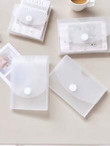 Frosted Desktop Card Sticker Storage Box, Transparent Rounded Corner Lid, Can Be Placed Horizontally Or Vertically, Transparent Frosted Snap-Lock Storage Box, Semi-Flip Lid Mini Card Dust-Proof Storage Box, Simple And Practical Office Storage Box, Card Storage Box. - Multicolor - View 4