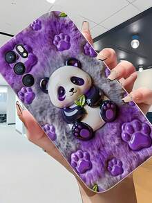 1pc Creamy Big Wave Ins Cute Panda Bamboo Pattern Phone Case, Milky White Wave Pattern Full Coverage Lens Soft Shell Compatible With Samsung, Series Phones - White - View 2