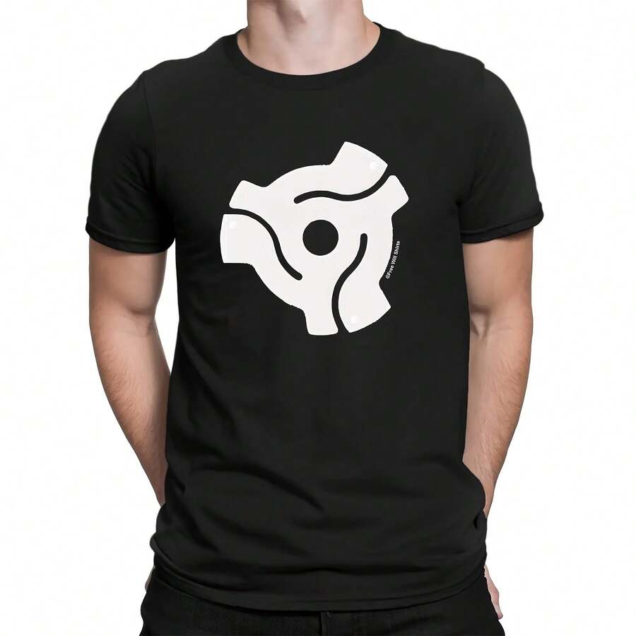 Quality Cotton T-Shirt For Men, Shaft Adapter For LP Vinyl Records, RETRO Music - Shape - View 1