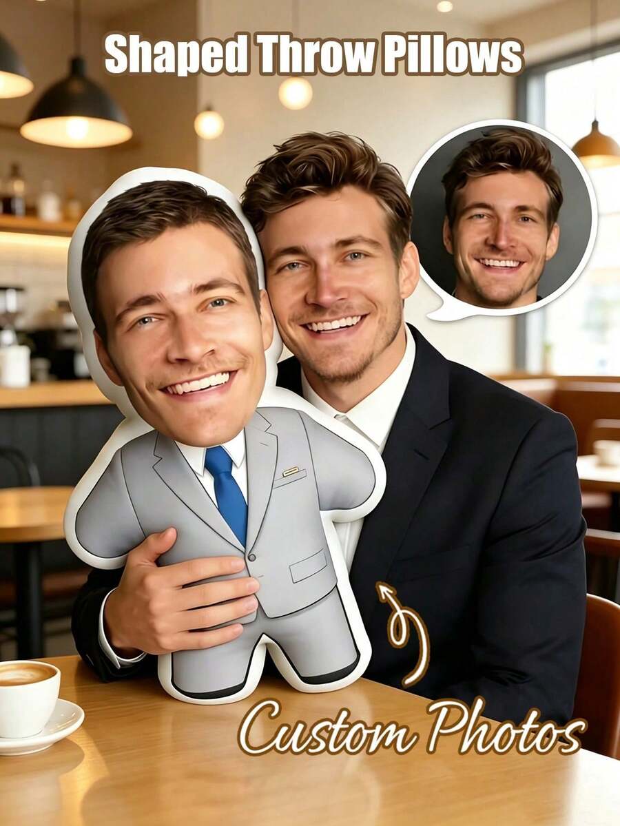 Customized Personalized Pillow - Customized Face Shape Throw Pillow - Personalized Couple Pillow - Photo Face Pillow; Decoration For Sofa, Bed And Car; Perfect Choice For Birthday, Wedding And Pet Close-Up Photos. - Multicolor - View 1