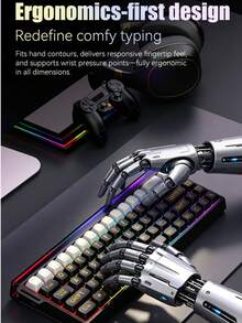 RAIKU Wired RGB Backlit 68-Key Keyboard, Compact Portable 60% Layout Keyboard - View 9