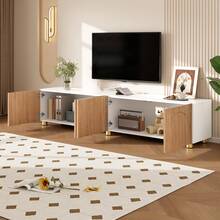 TV Stand Lowboard Bogenrelief 4 Doors Black Metal - 自然白 - 查看 3