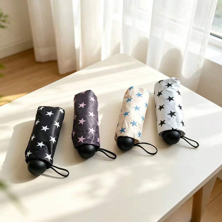 Fresh Little Star Black Vinyl UV Protection Sun & Rain Folding Umbrella, Portable Outdoor Universal - Capsule Star - View 1