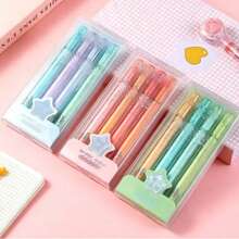 Gold Glitter Gradient Highlighter Set, Glitter Starry Colorful Marker Pens, Axe-Shaped Wide Tip, Stationery For Journaling, Doodling, Student Highlighting - Multiple Styles - View 6