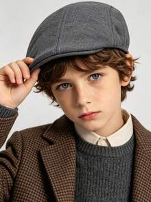 Teen Kids Solid Linen Flat Cap, 9-16Y Boys Autumn-Winter Retro College Style Cap, Casual Outdoor Driving Beret Hat For Boys Girls Daily Wear - Multicolor - View 3