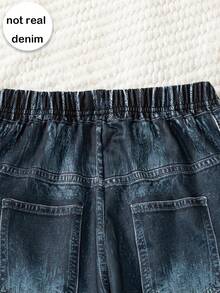 Girls' Casual Fashion Bow Print Elastic Waist Straight Leg Pants, Versatile For Daily Wear And Outings, Spring/Autumn - Dark Wash - View 6