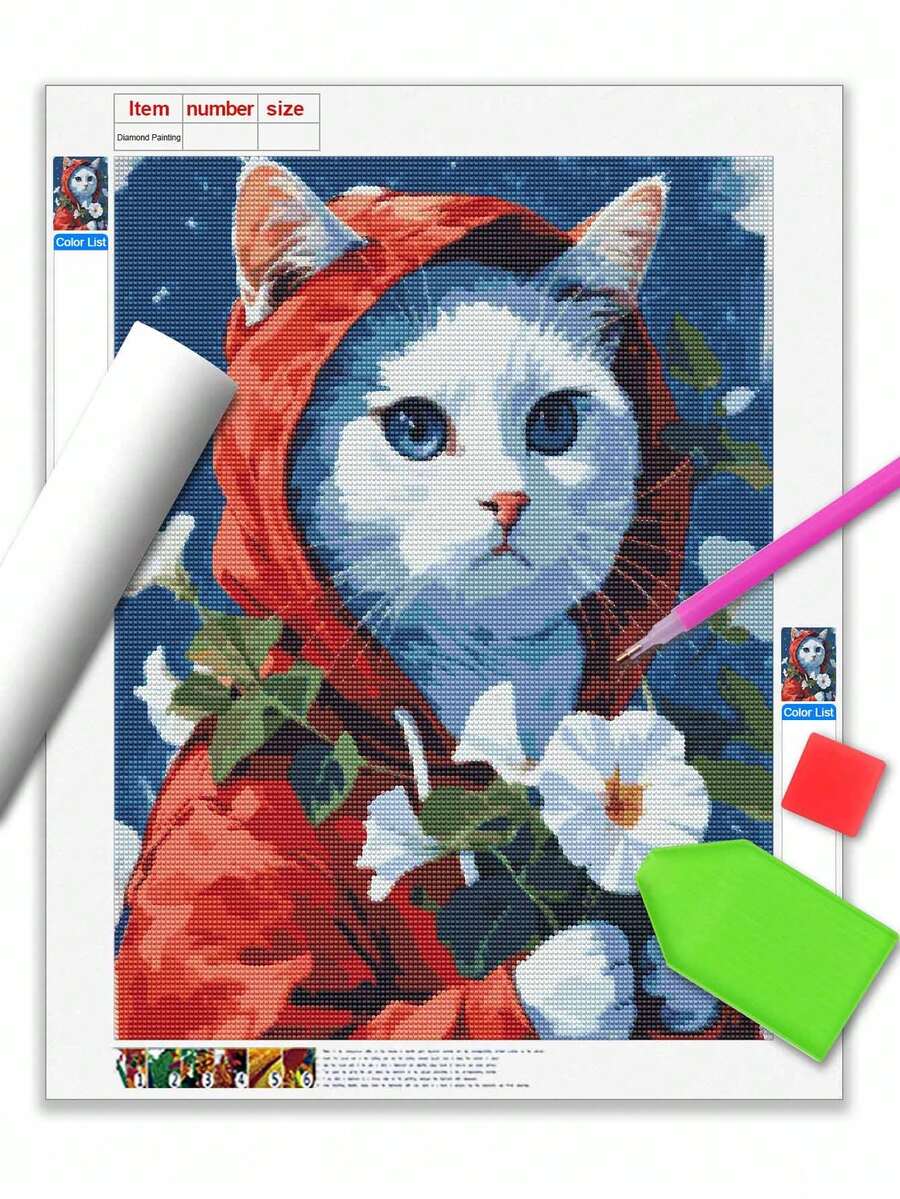 Diamond Painting Set - Cat, Round Acrylic Diamond, Home Wall Decor Frameless Art And Craft Set, Surprise Gift - A - View 1