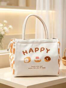 5/1pc Minimalist Square Lunch Tote Bag, Fashion Letter Print, Exquisite Plaid Hem Detail, Zipper Closure, Practical Bento Storage Bag, Suitable For Office Workers And Students, Applicable For Work, School, Picnic, Outdoor Activities And Daily Use - Multiple Colors and Styles - View 14