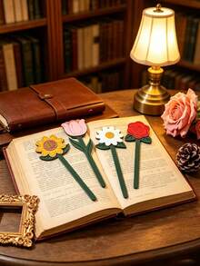 Artificial Leather Floral Bookmarks, Soft Flower Page Markers, Daisy, Tulip, Rose, Sunflower Patterns, Decorative Planner Accessories, Perfect Gift For Book Lovers, Writers, Students, Office Workers, Women, Cute Room Decor And Reading Gift - Multicolor - View 4