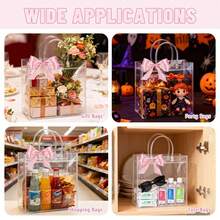 30pcs (20*20*8cm) Transparent PVC Tote Bags, Shopping Bags, Birthday Party Gift Packaging Bags, Transparent Reusable Waterproof Multi-Purpose Holiday Favor Bags (15pcs Bags+15pcs Ribbons) - Transparent - View 5