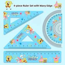 SpongeBob SquarePants 4 Pcs Transparent Ruler Ins Cartoon Drawing Measuring Ruler Acrylic Ruler Set Learning Stationery Set, Best Holiday Party Atmosphere Decoration For Good Friends, Perfect Party Decoration, Home Decor, Perfect Room Decoration, Christmas Gift Graduation - Multicolor - View 9