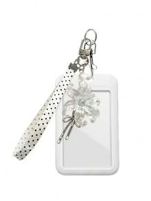 Cute Solid Color ID Card Holder, Crystal Iris Flower Pendant & Polka Dot Wrist Strap Card Sleeve - Student Campus Card/Bus Card Protective Cover/Meal Card Anti-Loss Protector/Access Card Holder, Unisex Portable ID Card Pouch Keychain, Phone & Bag Accessory Pendant, Back To School Essential, Exquisite Gift For Friends & Family, Birthday & Teacher's Day Gift - Multicolor - View 16