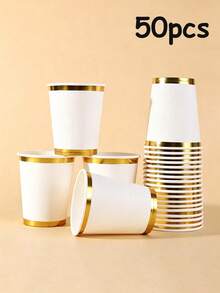 10/20/30/40/50pcs Elegant Gold Foil Rim Paper Cups, Suitable For Hot And Cold Drinks, Perfect For Parties, Picnics, Travel And Various Occasions, Ideal For Any Event And Birthday Celebrations - Multicolor - View 9