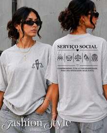 Camiseta Serviço Social Profissão Cuidado Curso Cuidado Compromisso Ética Blusa Estampada Algodão - Cinza - Visão 1