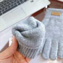 1 Pair Women's Thick Warm Touchscreen Knitted Knitted Gloves, Windproof Fingerless Gloves For Electric Scooter Riding, Fashion Letter Logo Gloves - A - View 6