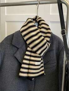 1pc Rainbow Striped Casual Polyester Knitted Scarf, Warm And Skin-Friendly For Autumn/Winter, Perfect Gift For Girlfriend Or Best Friend, Suitable For Outdoor Wear - Multicolor - View 9