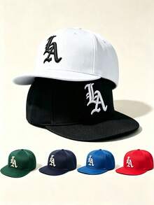 1pc Unisex Flat Brim Baseball Cap, LA Letter Gothic Embroidery, Hard Top Hip-Hop Style, Adjustable Strap, Suitable For Casual, Street, Party, Travel Daily Wear - Multicolor - View 2