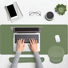Keyboard And Mouse Pad Set, 4-In-1 Desk Mat Combo, Olive Green | Large Mouse Pad + Keyboard Wrist Rest + Mouse Wrist Rest + Coaster - Ergonomic Set Designed For Home Office Computer Use. - Mouse Pad - View 3