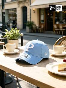 New Era Light Blue Letter P Embroidered Dad Hat, Vintage Soft Woven Fabric Cap, Unisex - Blue - View 4