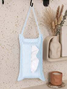 1pc Nordic Striped Hanging Tissue Holder Home Decor, Reusable Fabric Tissue Storage Box Suitable For Car Seats, Bathroom, Bedroom, Lightweight And Portable Tissue Organizer - Multicolor - View 5