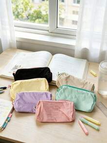 4pcs/1pc Macaron Color Aesthetic Pencil Case, Portable Large Capacity Minimalist Stationery Storage Bag, All-Season Unisex Pencil Pouch, Suitable For Students, Teenagers, Adults, School, Office, Home, Learning, Journaling, Crafting, Daily Use - Multiple Styles - View 4