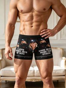 Men's Custom Black Boxer Briefs, Personalized Photo Print, Red Heart Pattern, Funny Custom Text, Soft Elastic Fabric - Multicolor - View 3