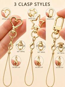 1/48/56pcs Star Lobster Clasp Snap Keyring Clips With Hook And Jump Rings, Suitable For DIY Keychain Jewelry Making - Multicolor - View 3