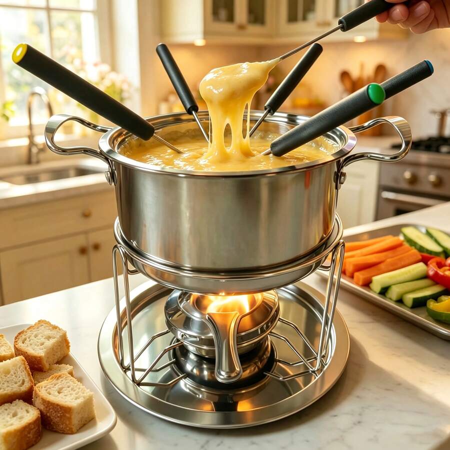 1pc Chocolate Melting Pot, Ice Cream Cheese Fondue Pot, Mini Hot Pot, Deep Fryer, Milk Pot, Stainless Steel Tableware, Home Style, Easy To Use Cheese Pot - View 1