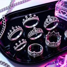 2pcs/3pcs/5pcs Vintage Crown Design Ring Set, Random Style, Suitable For Everyday Wear - Antique Silver - View 4