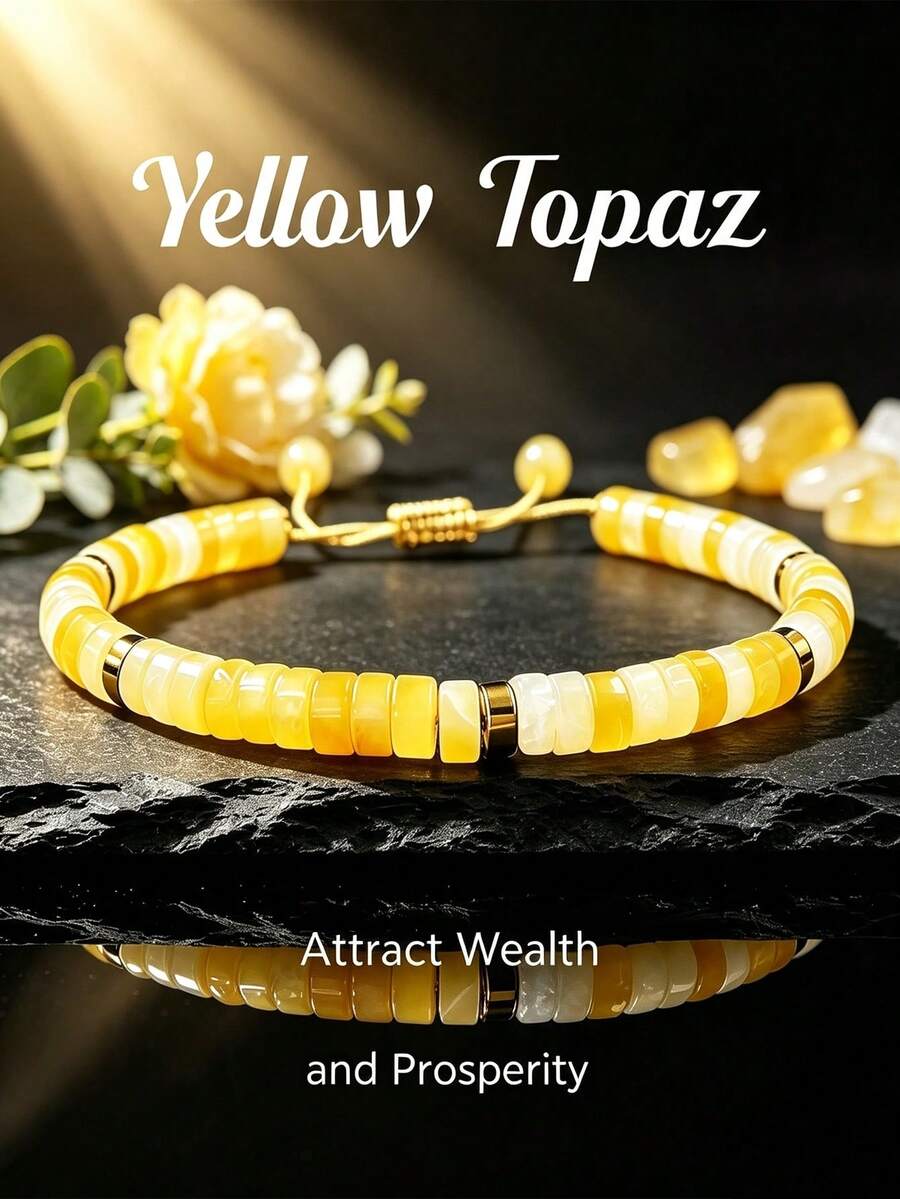 Yellow Topaz Adjustable Bracelet, Wealth & Abundance Crystal Bracelet, Bohemian Versatile Unisex Jewelry Gift - Multicolor - View 1