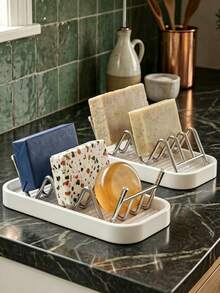 Wavy Soap Dish Drain Rack, Bathroom Soap Holder Drain Rack, Stainless Steel Kitchen Drain Rack, Countertop Sponge Cleaning Cloth Drain Rack (Beside Sink), Quick Drainage, Keeps Countertop Dry, Securely Holds Sponges And Steel Wool - Multicolor - View 6