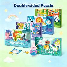 3-Piece Kids Gift Box Double-Sided Puzzles, Letter, Number, Animal Theme Puzzles, Preschool Learning Puzzles, Educational Puzzle Games, Suitable For Boys And Girls, Birthday Gift, Christmas Gift - Multicolor - View 2