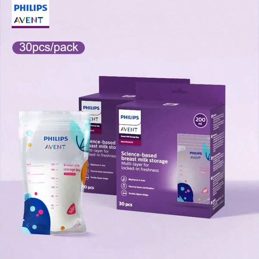 Philips Avent 30pcs Breast Milk Storage Bags, Refrigeration Fresh-Keeping, 6.7oz Breast Milk Storage Bags, Portable Storage Bags