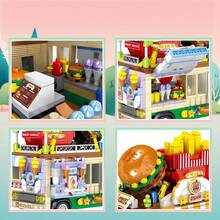 638pcs Mini Building Blocks Hamburger Food Truck Set, Street Scene Fast Food Truck With Giant Hamburger, Fries, Ice Cream Decorations, DIY Assemble Car Model Toy, Exquisite Desktop Ornament, Suitable For Teenagers, Adults Building Block Enthusiasts Collection And Gift - Multicolor - View 5