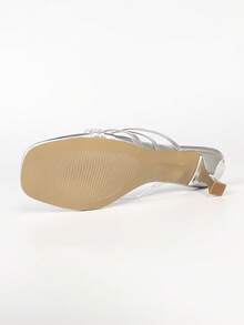 Silver Multi‑Strap Clear PVC Heeled Mules, Square Open Toe 2.04 Inch Mid Heel Slip‑On Sandals, Summer Evening Party Women Shoes - Silver - View 11
