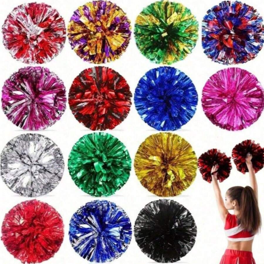 2pcs Cheerleading Handheld Pom Poms With Ribbons, Dance Performance Props, Square Dance Game Props, Suitable For Football, Basketball, Rugby And Sports Performances, Team Sports, Dance And Cheerleading Performance Props - Multicolor - View 1