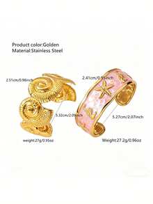 2pcs Beach Vacation Style Oil Drip Ocean Design Stainless Steel Women's Bracelets For Vacation Wear/Holiday Gift - Yellow Gold - View 15