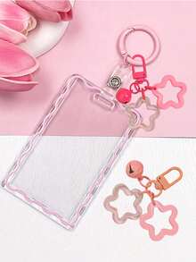 Transparent ID Card Holder With Star Bell Keychain, Durable And Fashionable, Designed For Women. Made Of Playful And Practical Plastic Structure, Essential For Campus Life, Beautiful Design, Equipped With Star Bell Buckle, Can Store ID Card, Bank Card, Bus Card And Keys, Essential ID Protection Holder For Campus Life, Essential For Students, Practical And Fashionable, Fashionable Keychain, Suitable For ID Card, Credit Card, Bus Pass And Keys, Back To School Season, Graduation Season, Teacher's Day - Multicolor - View 15