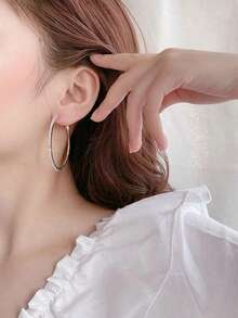 2pcs Silver Sparkling Circles-shaped Exaggerated Earrings For Women, Fashionable With Full Rhinestones - Silver - View 4