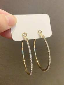 2pcs Silver Sparkling Circles-shaped Exaggerated Earrings For Women, Fashionable With Full Rhinestones - Silver - View 6