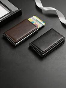 RFID Anti-Theft Pop-Up Credit Card Holder, Men's Wallet, Luxury Ultra-Thin Minimalist Bank Card Sleeve, Money Pouch, Mini Smart Wallet, Unisex, Gift - Coffee Brown - View 2