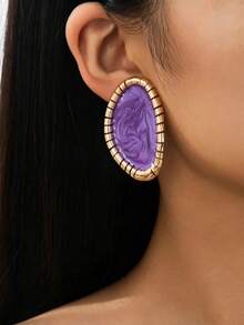 1 Pair Elegant Fashion Metal Geometric Enamel Glazed Symmetrical Stud Earrings, Suitable For Women's Daily Wear, Outings, Parties And Vacations - Geometric Teardrop Earrings - View 1