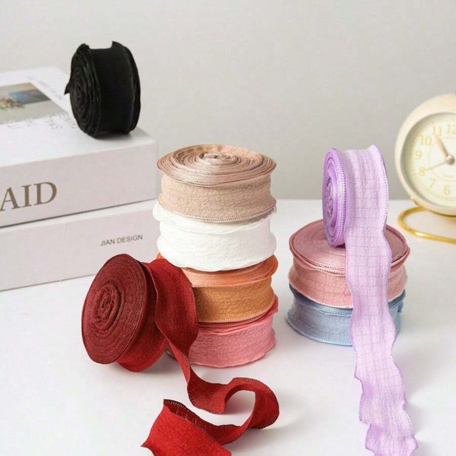 10 Yards/Roll 0.98inch Pleated Ruffle Lace Ribbon, Bouquet & Cake Wrapping Ribbon, DIY Craft Supplies, Decorative Gift Ribbon For Wedding, Birthday & Party - Multicolor - View 1