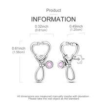1Pc Silver Color Stethoscope Heart Stud Earrings Pink Zirconia Medical Theme Design Jewelry Gift For Nurse Doctor Lady Gift Accessory Elegant Women - Silver - View 4